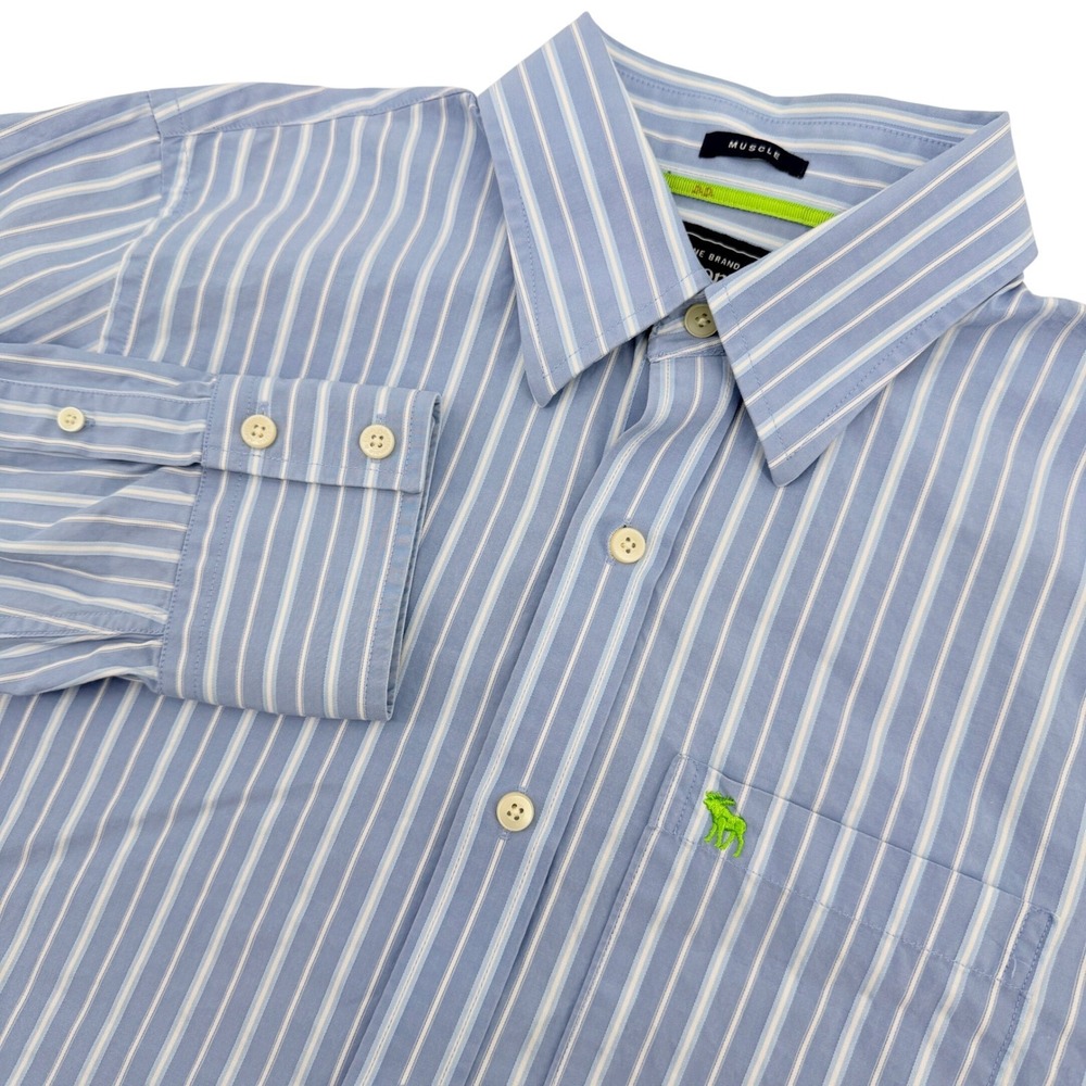 Abercrombie & Fitch Muscle Shirt Mens L Blue Striped Long Sleeve Cotton Preppy